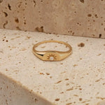 Dainty 0.2 Ct Signet Ring with Diamond Sunburst Design, 14K Gold Minimal Ring for Women