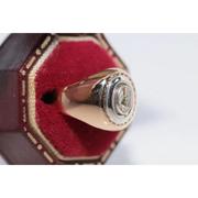 Elegant lab created gemstone ring with garnet red stone and sparkling diamond setting