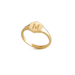 Minimalist personalized gold initial ring sleek signet style elegant jewelry for women