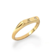Dainty personalized gold ring with alphabet initial in classic signet style for modern women