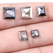 Princess Cut Salt and Pepper Lab Grown Diamonds, Mixed Gray & Brown CVD Square Fancy Stones, Rustic Loose Diamonds for Custom Jewelry
