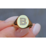 Custom Lab Grown 0.06 Ct Diamond Letter A Signet Ring Solid Gold Personalized Ring for Her