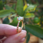 2.84 Ct grey rough diamond and ruby gemstone ring with refined brilliance