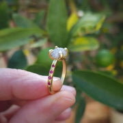 2.84 Ct grey rough diamond and ruby gemstone ring with refined brilliance