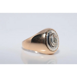 Elegant lab created gemstone ring with garnet red stone and sparkling diamond setting