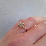 2.84 Ct grey rough diamond and ruby gemstone ring with refined brilliance
