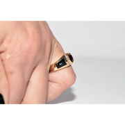 Modern lab created gemstone ring with aquamarine center and brilliant white diamonds
