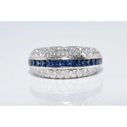 Premium lab created gemstone ring with opal center and radiant white diamond accents