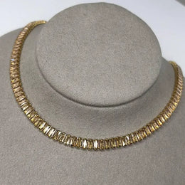 12.00 Ct white moissanite baguette tennis necklace with brilliant diamond-like sparkle, elegant luxury jewelry piece