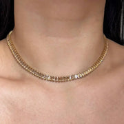 12.00 Ct white moissanite baguette tennis necklace with brilliant diamond-like sparkle, elegant luxury jewelry piece