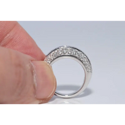 Premium lab created gemstone ring with opal center and radiant white diamond accents