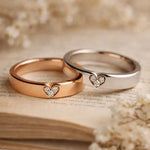 Rose gold couple rings with engraved infinity symbols, eternal love gift.