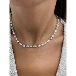 9.08 Ct white moissanite mix cut tennis necklace with brilliant diamond-like sparkle luxury statement jewelry for women