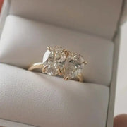 3.25 Ct TOI lab grown radiant cut diamond ring, 18K gold, luxury statement engagement jewelry.