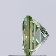 vivid green colour diamond princess cut green lab grown diamond with sharp facets on a light gray background.