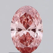  vivid pink colour diamond lab grown diamond with brilliant facets on a light gray background.
