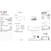 Lab grown diamond certification report showing color chart and diamond grading details, radiant cut lab grown diamond, blue cvd diamond 