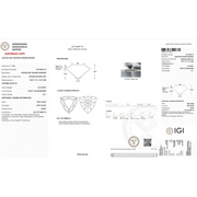 lab grown diamonds under UV light with certification and grading report details, triangle cut lab grown diamond 