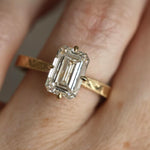 Halo emerald ring engagement with classic diamond styling, step cut diamond ring, lab grown ring