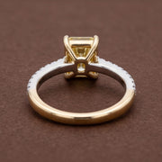 yellow radiant cut diamond ring with pave diamond band 
