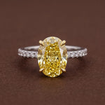 yellow oval cut diamond ring with lab grown diamond 