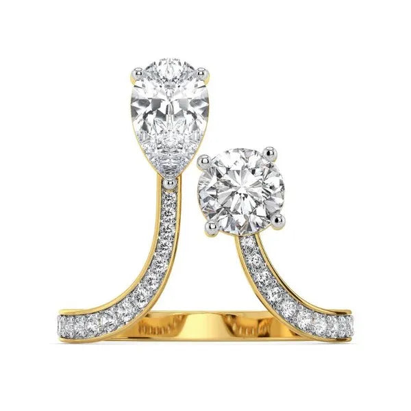 Elegant Pear & Round Moissanite Diamond Unique Ring