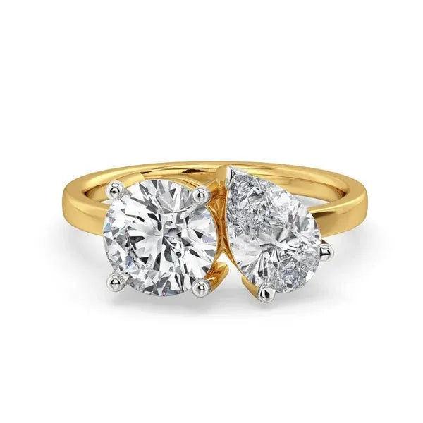 Elegant Round & Pear Moissanite Diamond Toi et Moi Ring