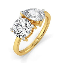Elegant Round & Pear Moissanite Diamond Toi et Moi Ring