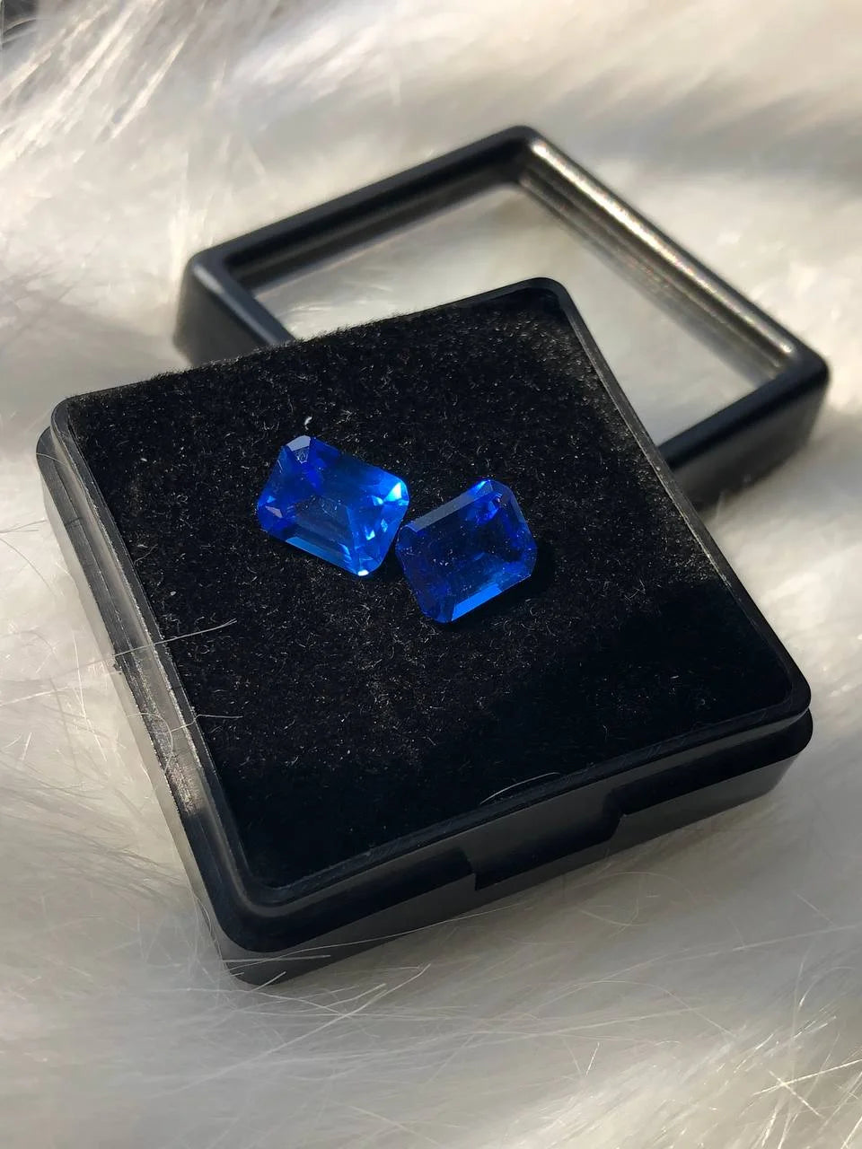 Emerald Cut Blue Sapphire Gemstone Pair