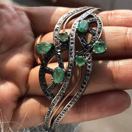 Emerald Gemstone Bracelet Art Deco 925 Sterling Silver Birthday Surprise Gift Bracelet