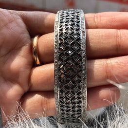 Black Natural Diamond Bangle Vintage Style 925 Sterling Silver Stunning Promisary Bracelet For Her