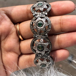 Art Deco Emerald Gemstone Bracelet Unique 925 Sterling Silver Promise Gift
