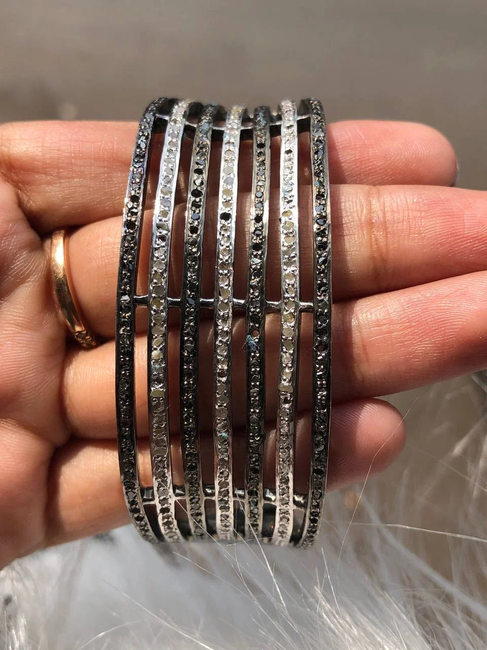 Black Rhodium Natural Diamond Bangle