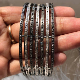 Exquisite Black Natural Diamond Bracelet: 925 Sterling Silver Bangle - Perfect Wedding Gift