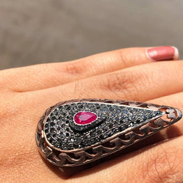 Ruby Gemstone Boho Ring 925 Sterling SIlver Art Deco Stunning Ring For Wedding Gift