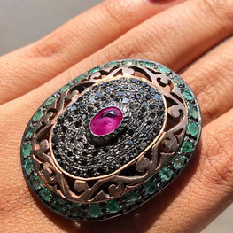 925 Sterling Silver Ruby Gemstone Ring Exquisite Traditional Boho Style