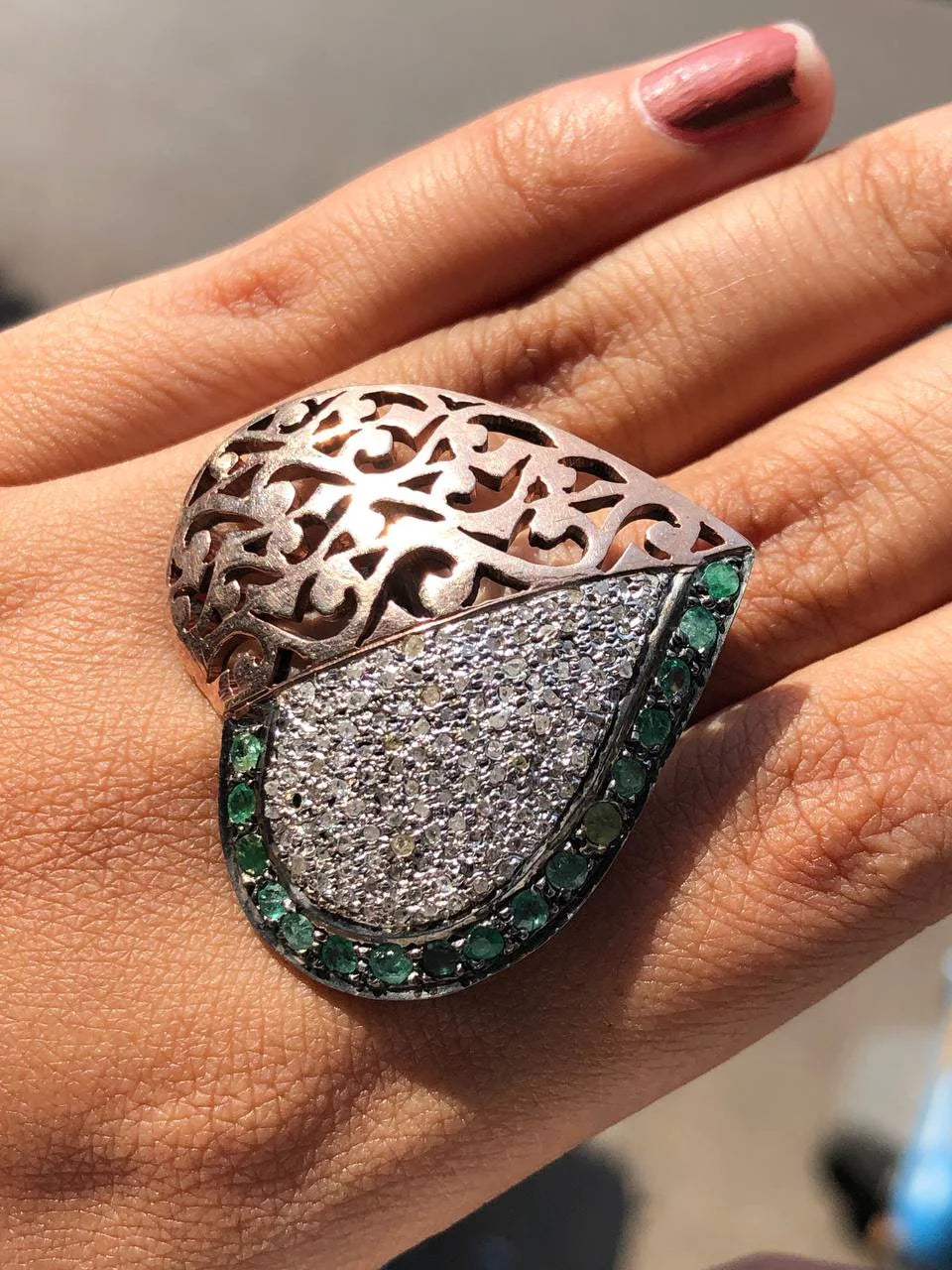 Round Emerald Heart Shape Ring