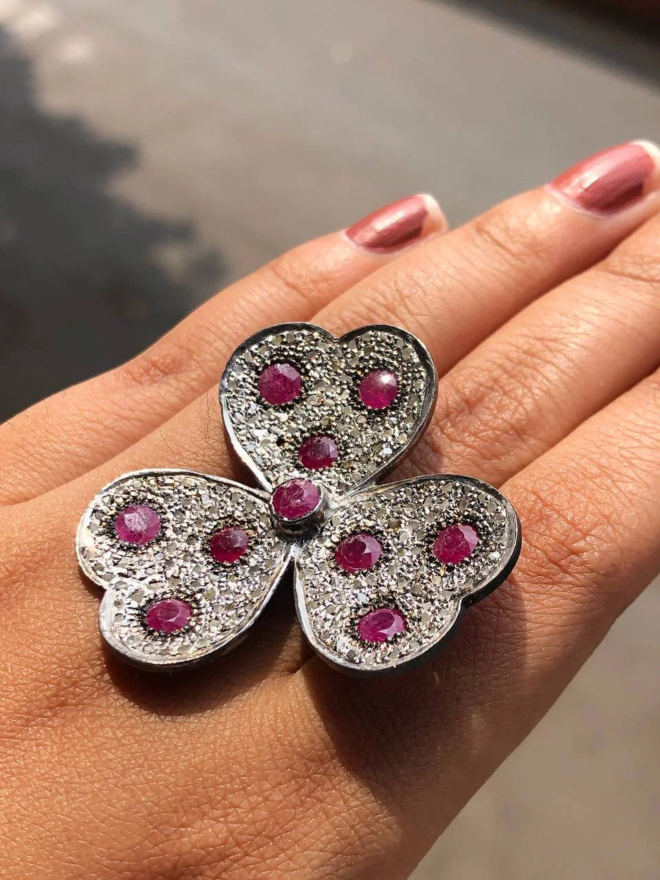 Ruby Gemstone Floral Unique Ring