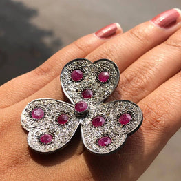 Art Deco Ruby Gemstone Ring in 925 Sterling Silver, Floral Design - Elegant Gift for Women