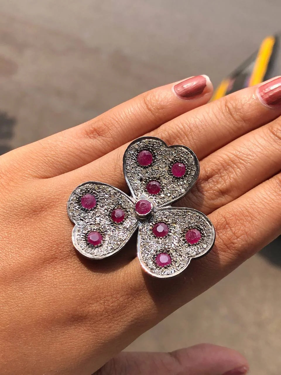 Art Deco Ruby Gemstone Ring in 925 Sterling Silver, Floral Design - Elegant Gift for Women