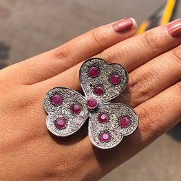 Ruby Gemstone Floral Unique Ring