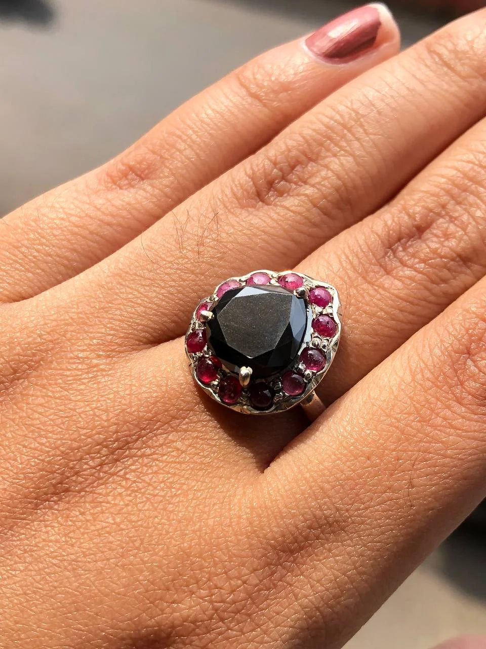 Pear Cut Black Moissanite Delicate Ring