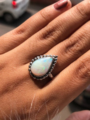 Pear Cut Rainbow Sterling Silver Ring