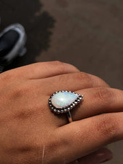 Pear Cut Rainbow Sterling Silver Ring