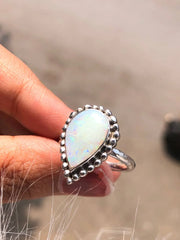 Pear Cut Rainbow Sterling Silver Ring