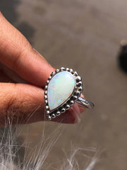 Pear Cut Rainbow Sterling Silver Ring