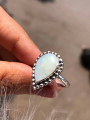 Pear Cut Rainbow Sterling Silver Ring