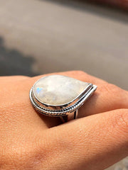 Pear Cut Opal Gemstone Silver Ring