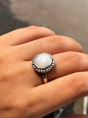 Round Cut Opal Sterling Silver Ring