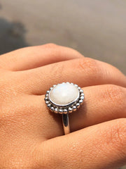 Round Cut Opal Sterling Silver Ring